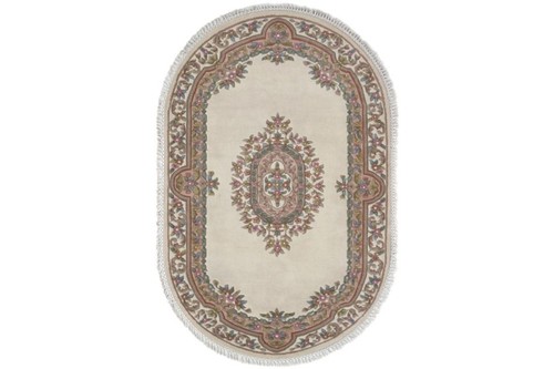 100% Wool Cream Mahal Indian Rug Design Handknotted in India with a 20 mm pile Image 7