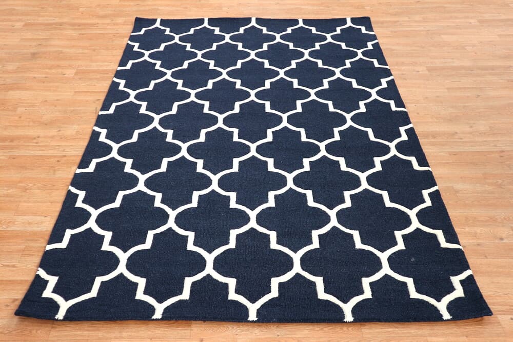 Lattice Design Rug - Dark Blue - Indian Rug with Lattice Design DFS018701