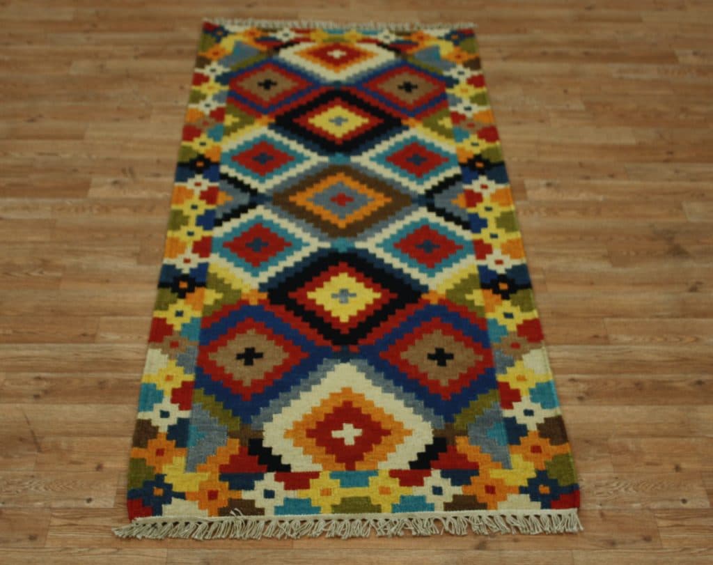 Indian Kelim Rug - Multicoloured - Flatweave Tribal design rug IKL013000 152 X 91 V