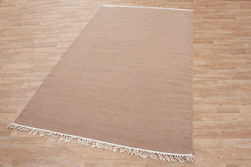 Indian Dhurrie rug - Beige - Handmade plain Wool & cotton rug HDU020007