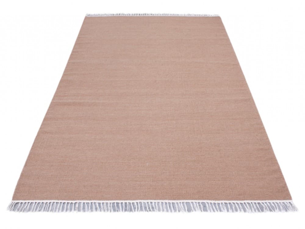 Indian Dhurrie rug - Beige - Handmade plain Wool & cotton rug HDU020007