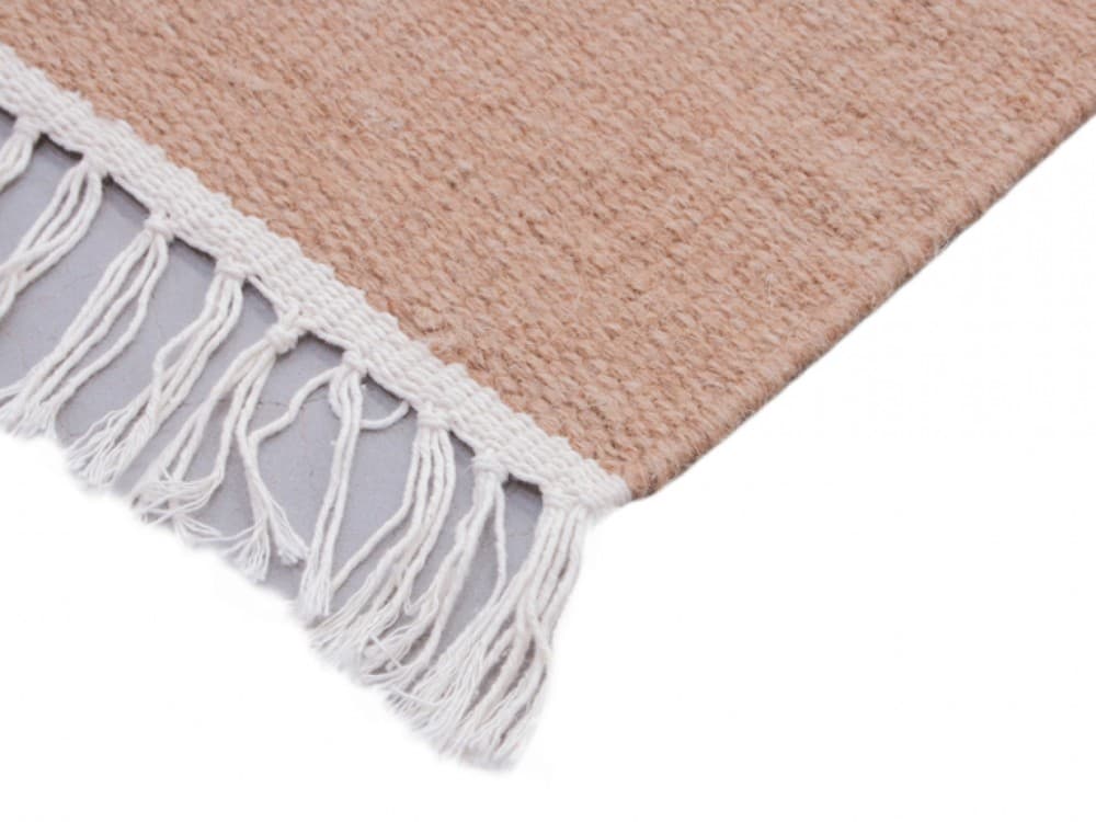 Indian Dhurrie rug - Beige - Handmade plain Wool & cotton rug HDU020007